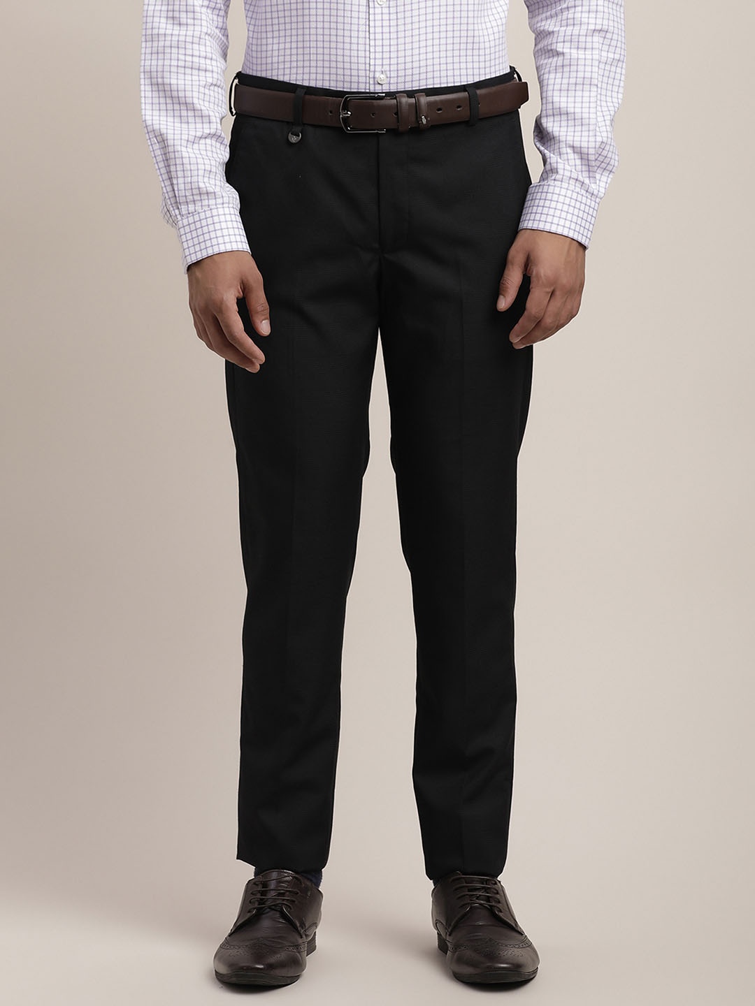 

Turtle Men Solid Tailored Skinny Fit Trousers, Black