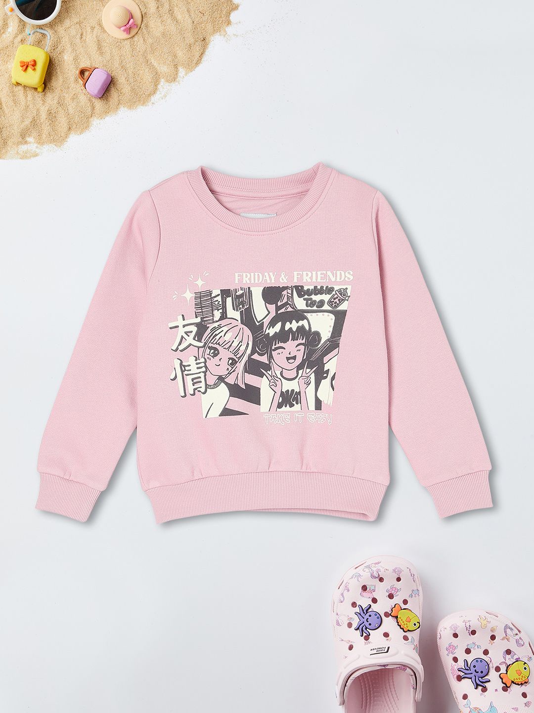 

max Girls Graphic Printed Round Neck Cotton Pullover Sweatshirt, Purple