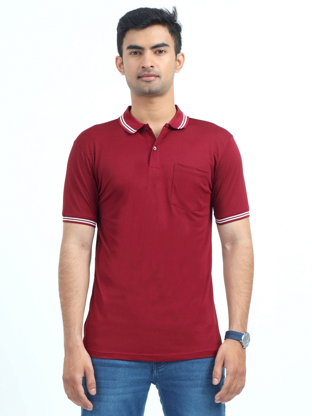 

ECOLINE Clothing Men Antimicrobial Solid Polo Collar T-shirt, Maroon