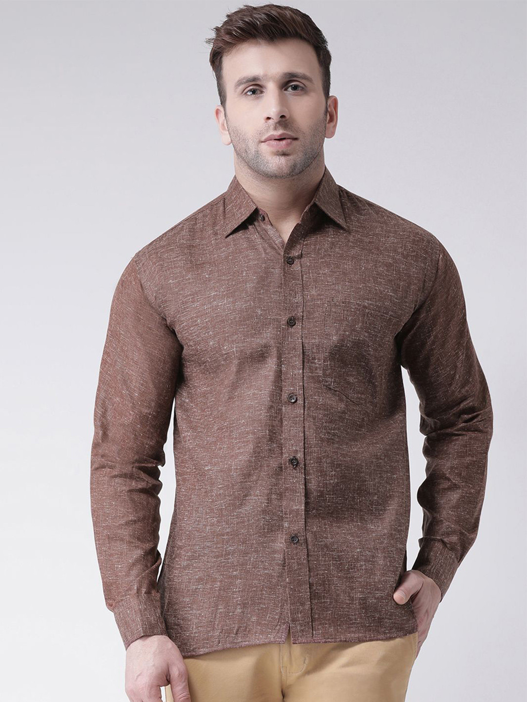 

KLOSET BY RIAG Men Classic Opaque Casual Shirt, Brown