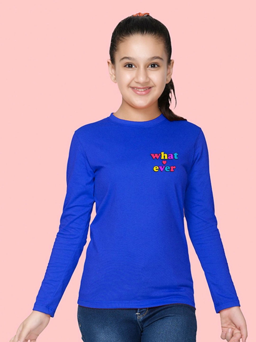 

NUSYL Girls Typography Printed Round Neck Cotton T-shirt, Blue