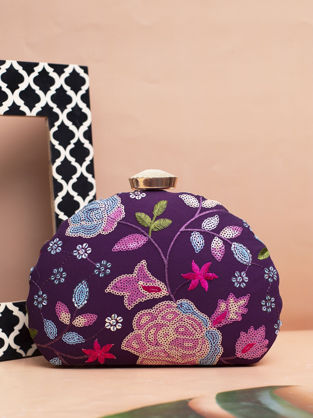 

ARTKLIM Embroidered Box Clutch, Violet