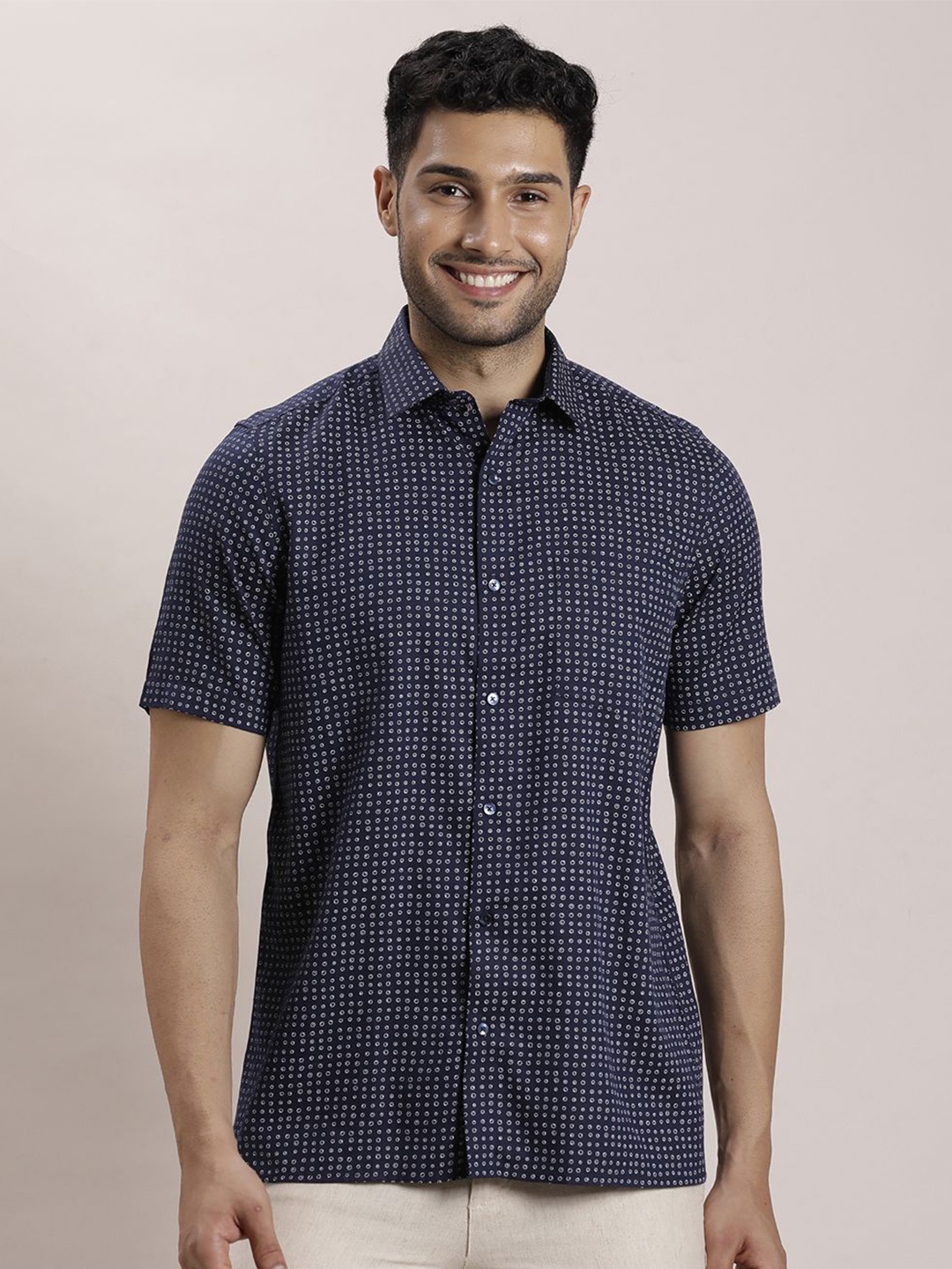 

Turtle Men Classic Spread Collar Micro Ditsy Printed Lyocell Formal Shirt, Blue
