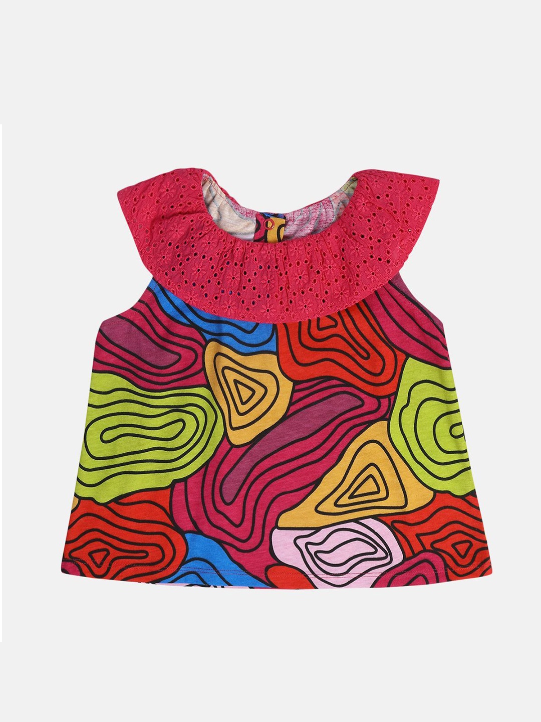 

MINI KLUB Girls Abstract Printed Round Neck Cotton Top, Pink