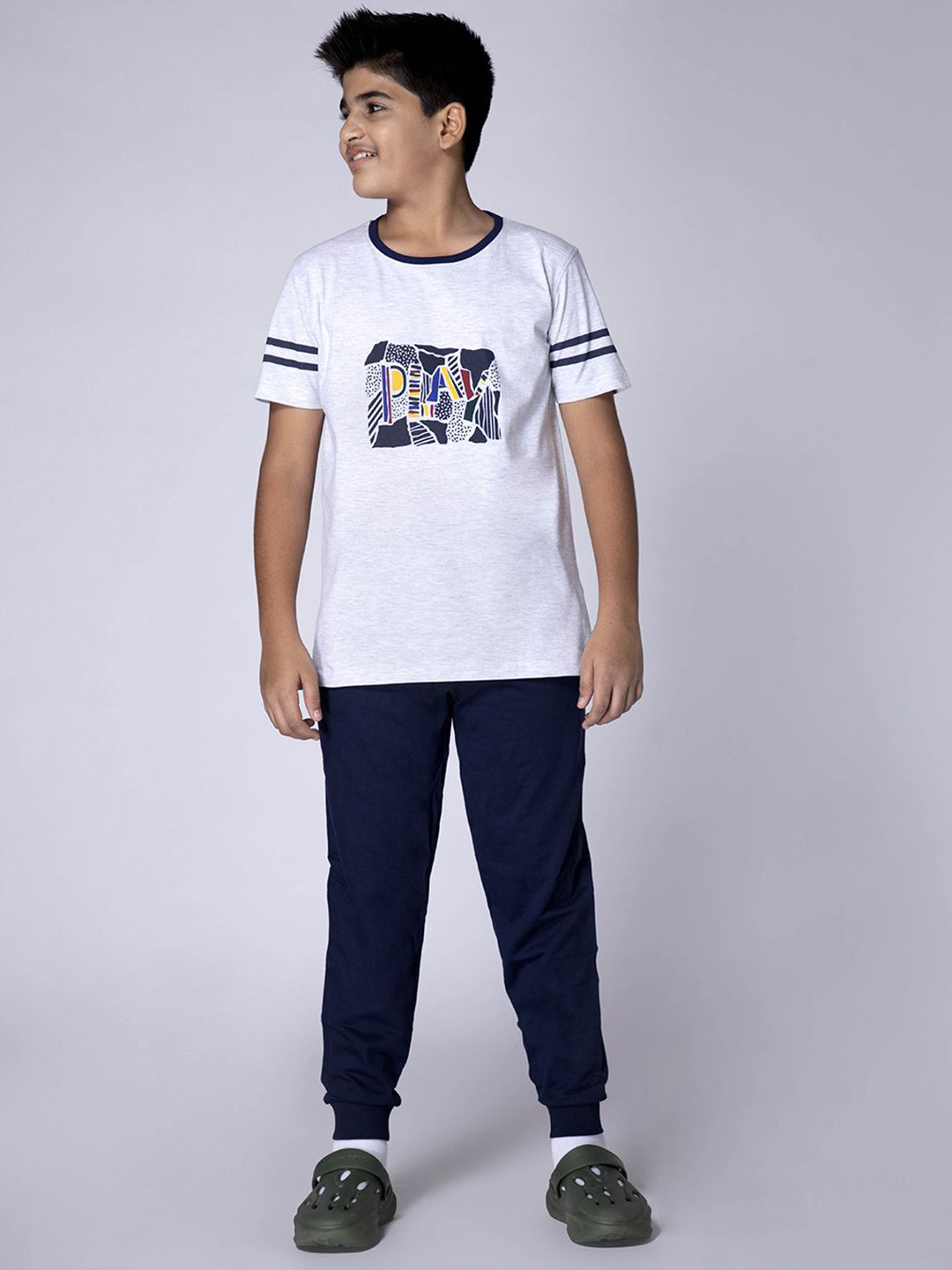 

UMILDO Boys Printed Pure Cotton T-shirt With Trousers, White