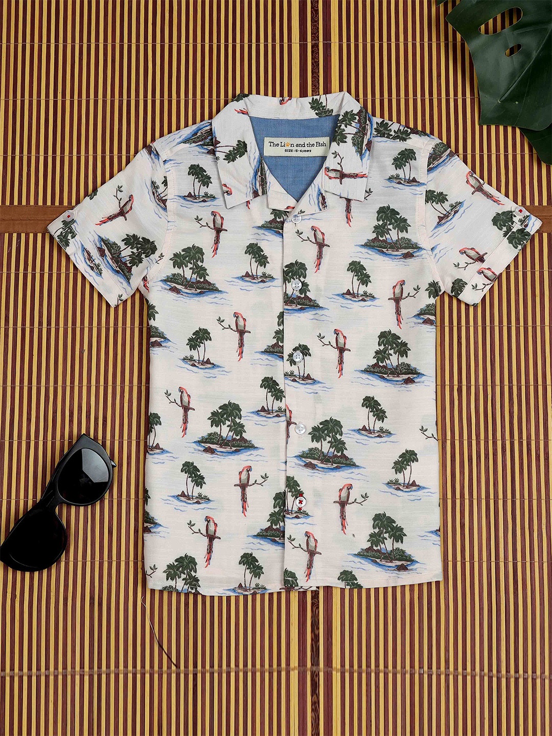 

The Lion and The Fish Boys Comfort Conversational Printed Relaxed Fit Casual Shirt, Off white