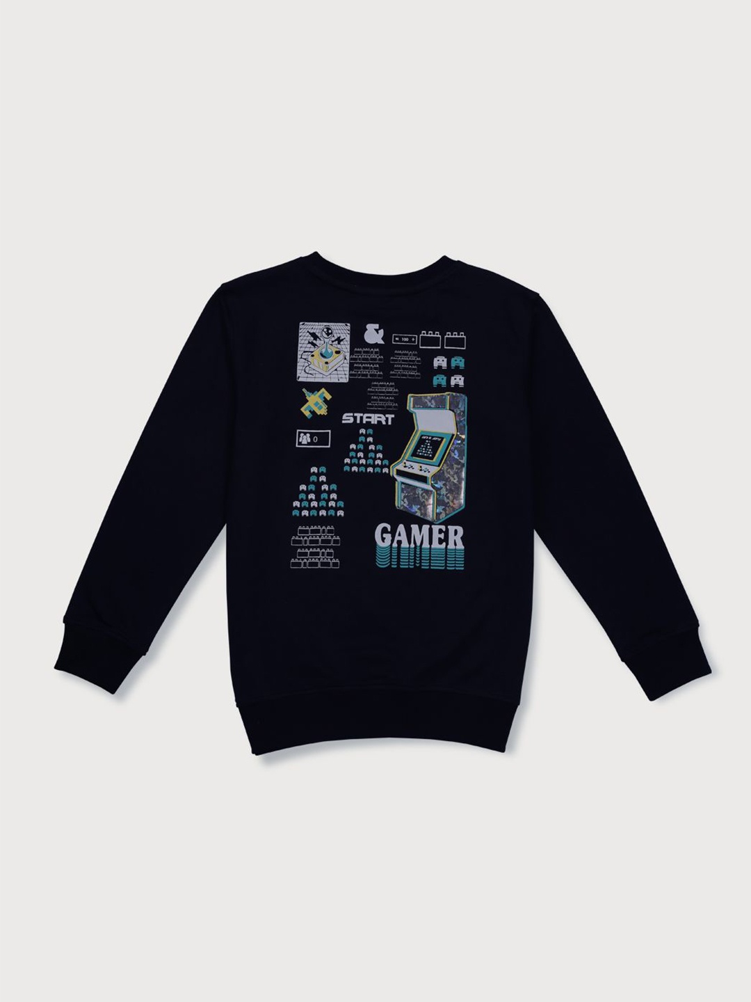 

Gini and Jony Boys Graphic Printed Round Neck Cotton Pullover Sweatshirt, Navy blue