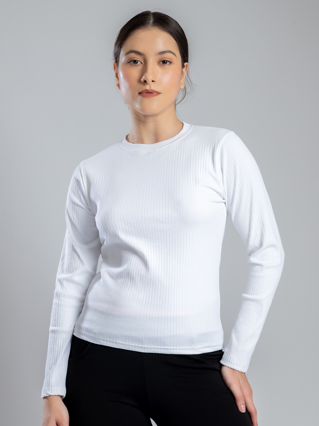 

Redamancii Women Solid Round Neck Polycotton Top, White