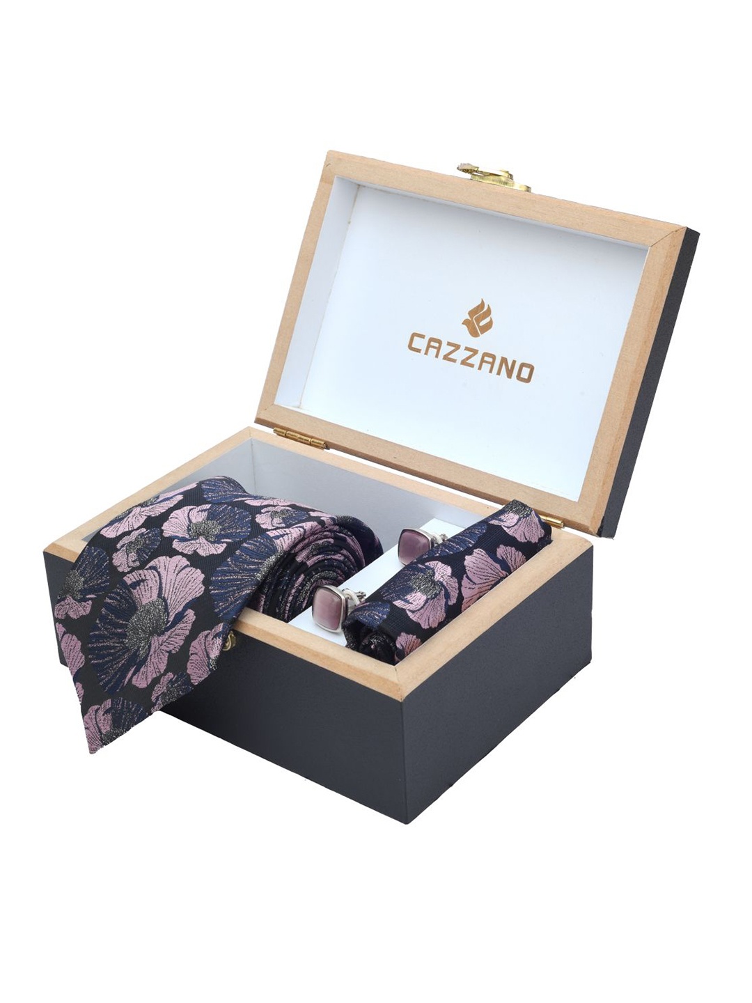 

Cazzano Men Floral Printed Tie Cufflinks & Pocket Square Accessory Gift Set, Purple