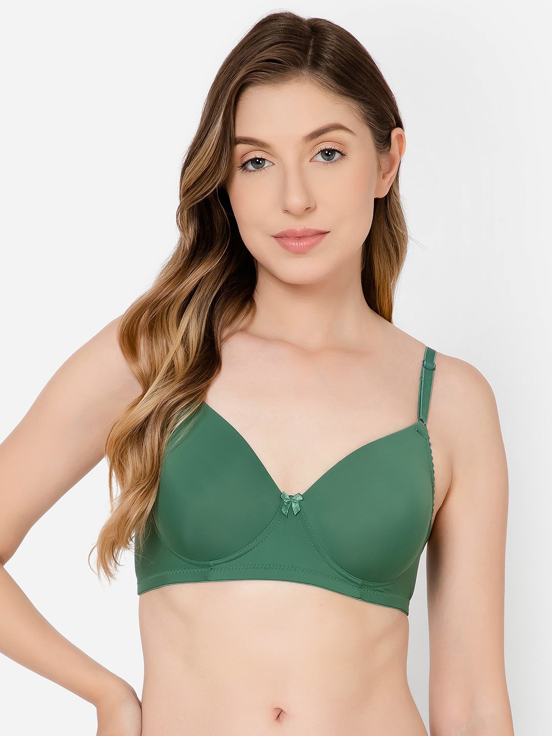 

Clovia Women Full Coverage Lightly Padded Solid Super Support T-shirt Bra, Green