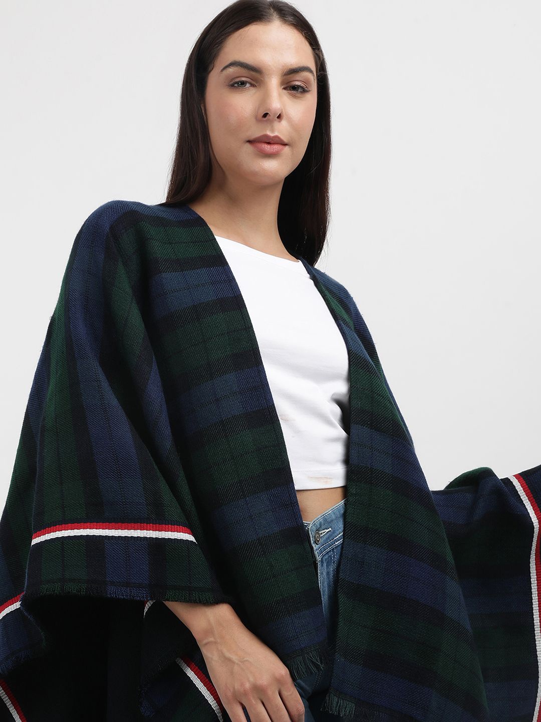 

Tommy Hilfiger Women Checked Fringed Border Shawl, Navy blue