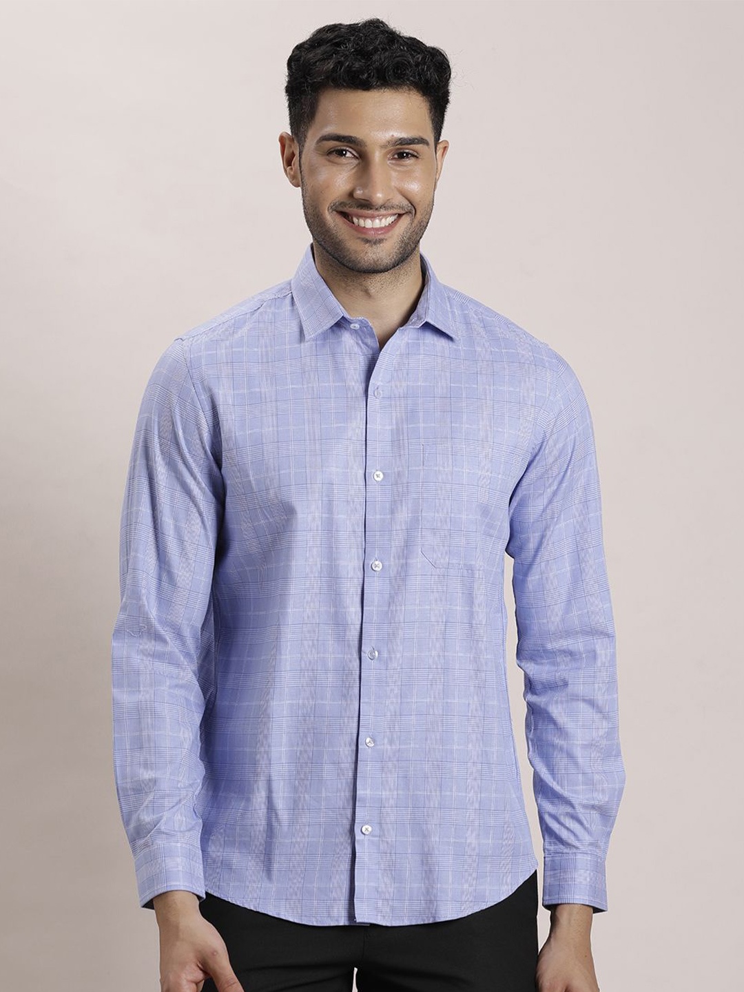 

Turtle Men Classic Slim Fit Opaque Striped Formal Shirt, Blue