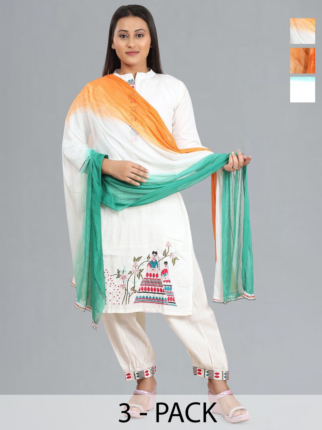 

Fabme Pack Of 3 Striped Dupattas, White
