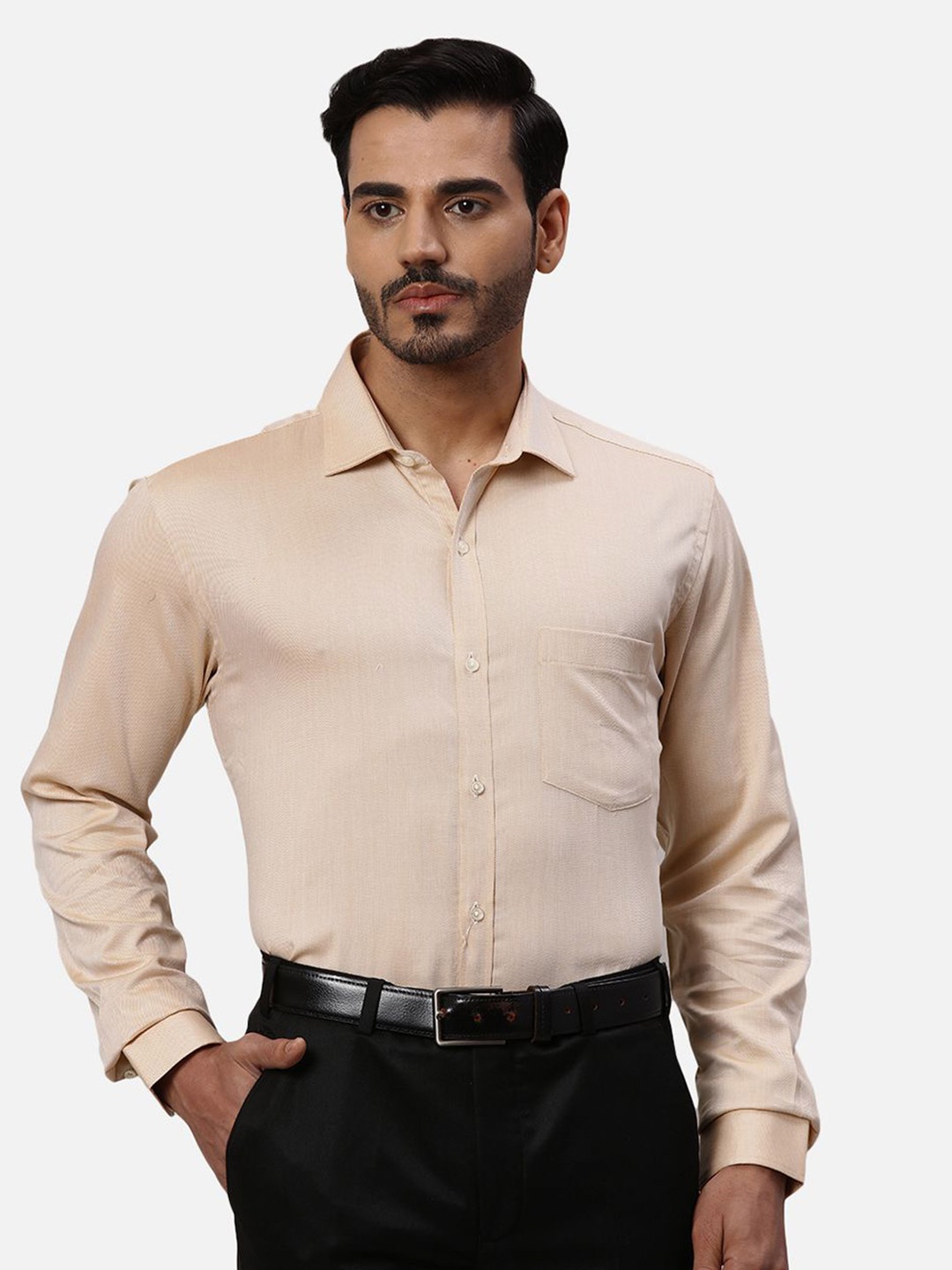 

Park Avenue Men Spread Collar Solid Cotton Slim Fit Formal Shirt, Cream