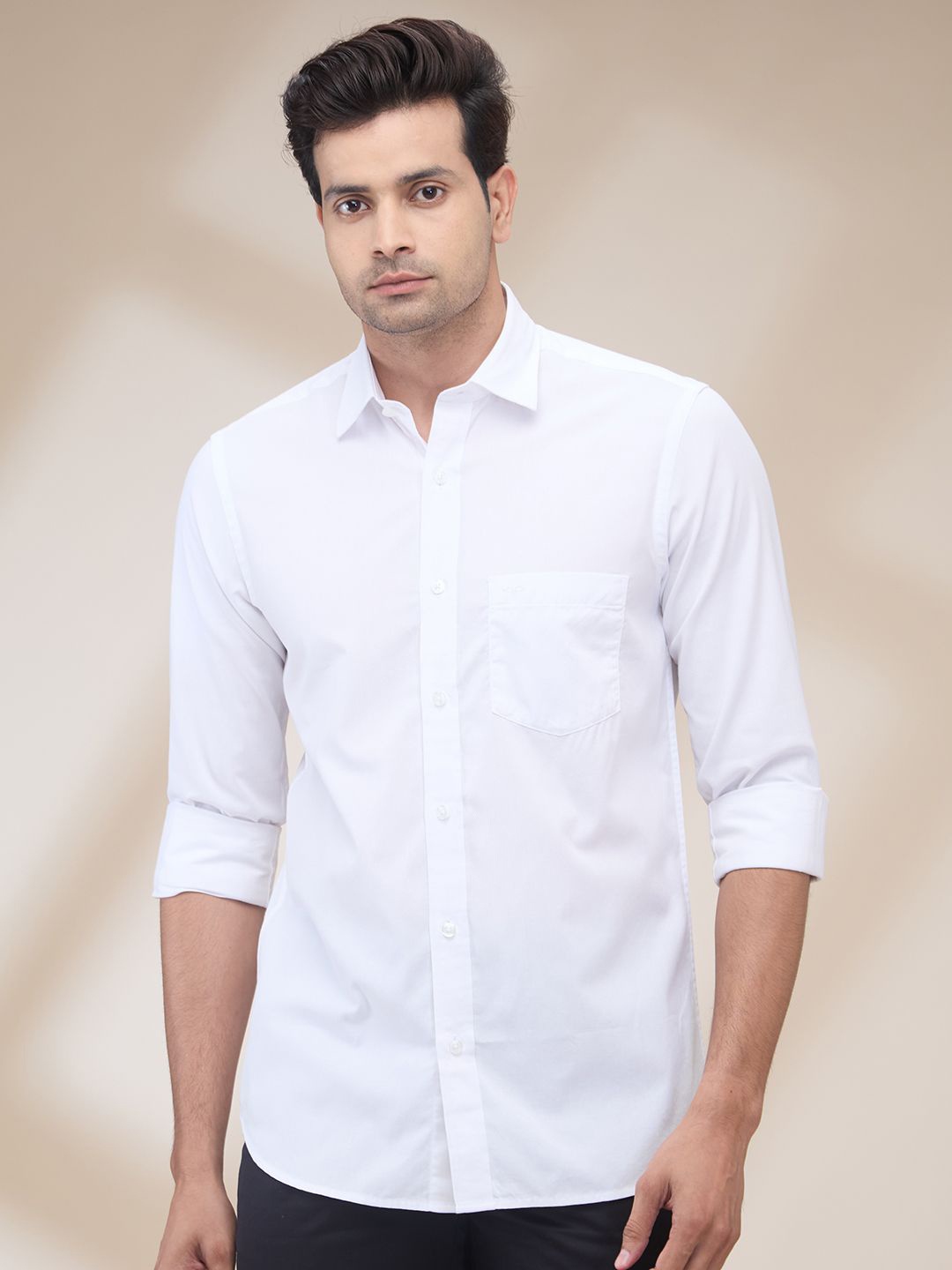 

ColorPlus Men Spread Collar Solid Cotton Casual Shirt, White