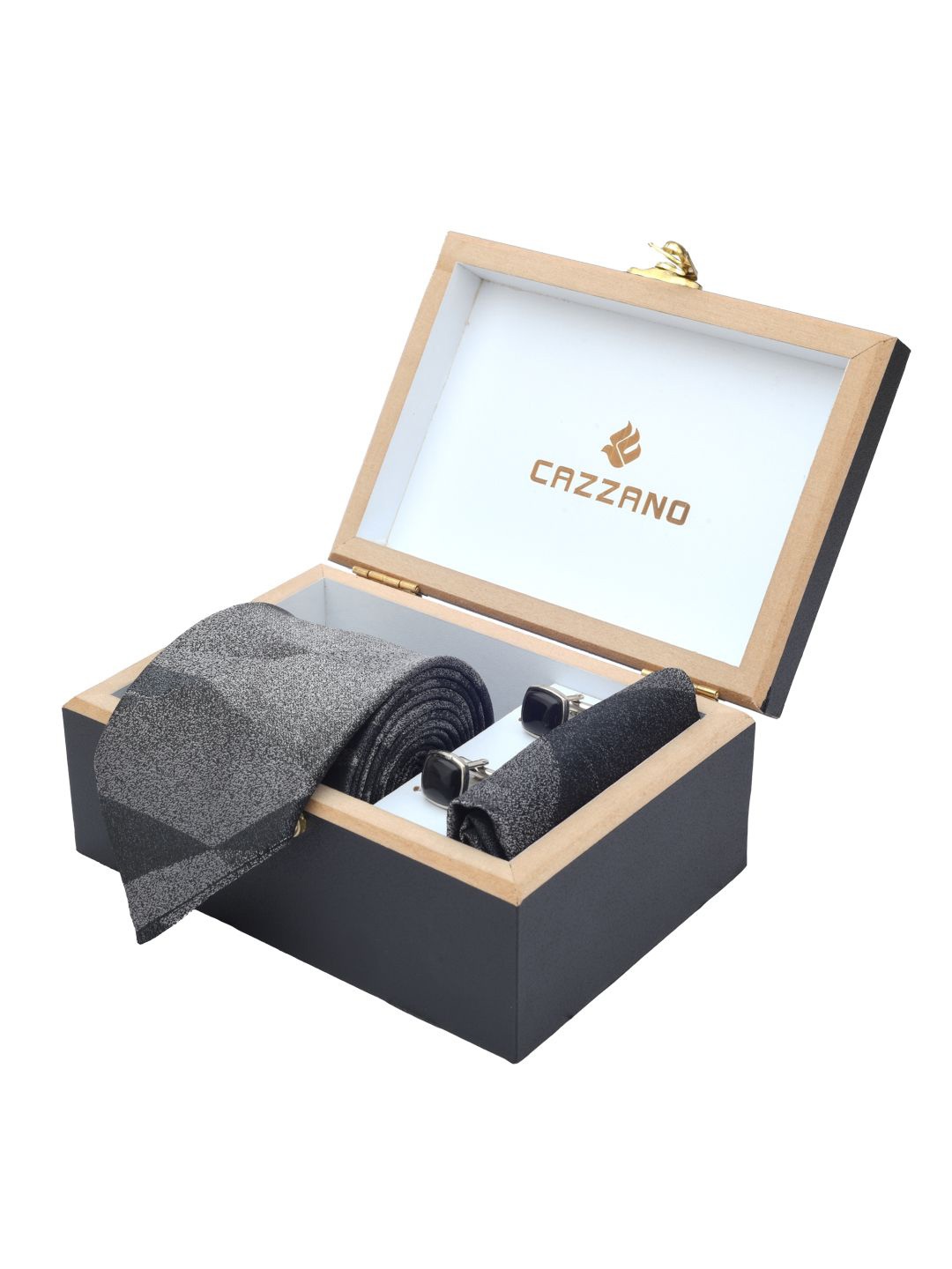 

Cazzano Men Striped Tie Cufflinks & Pocket Square Accessory Gift Set, Grey