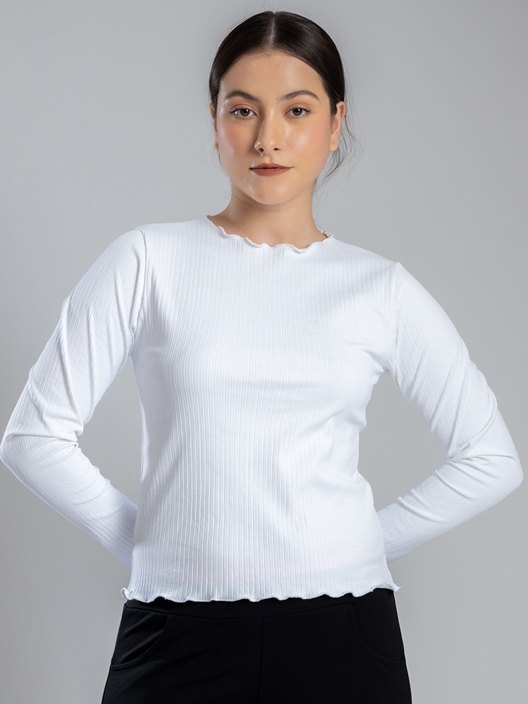 

Redamancii Women Solid Round Neck Polycotton Top, White
