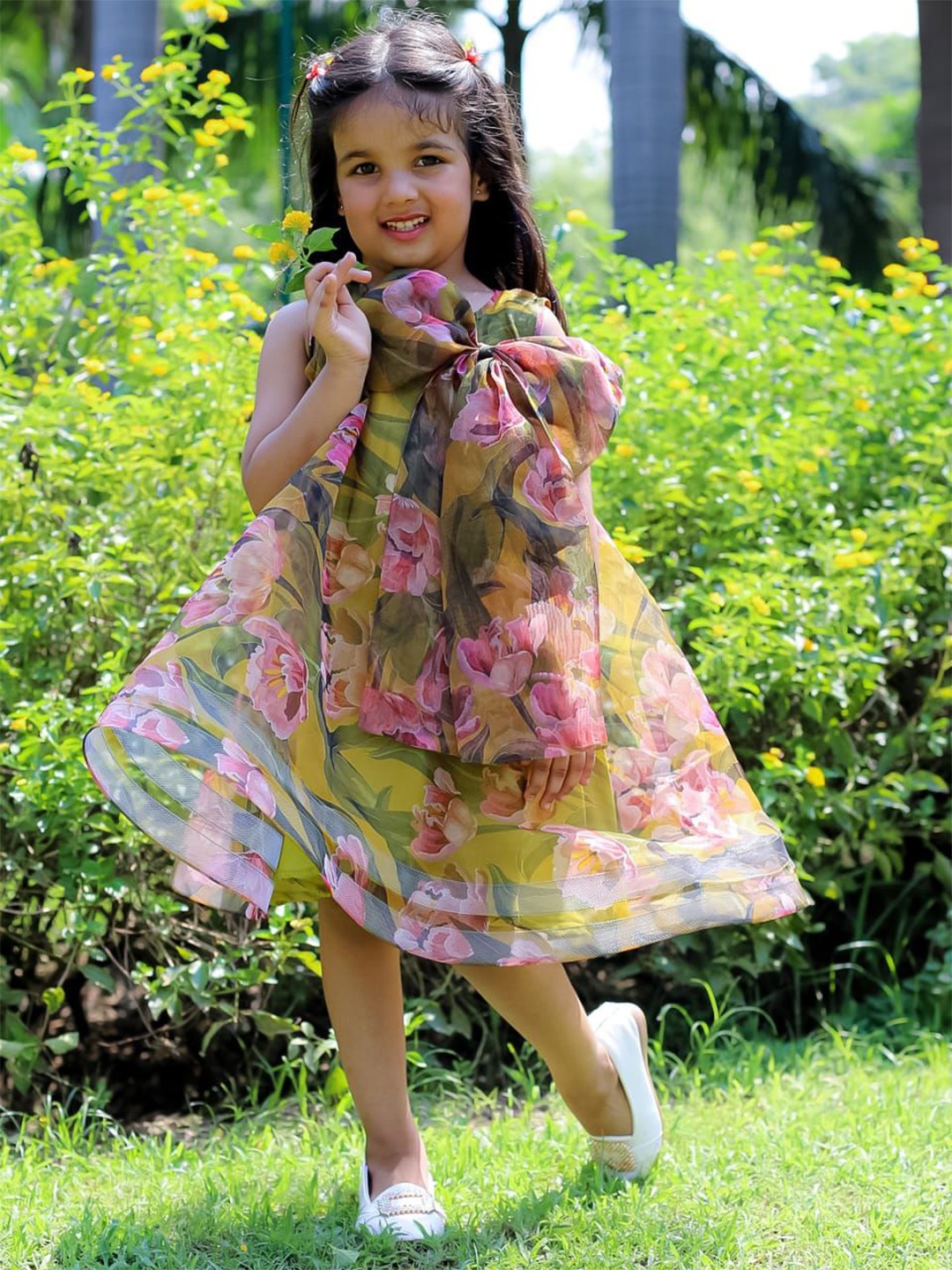 

UNBIND Kids-Girls Floral Print A-Line Dress, Green