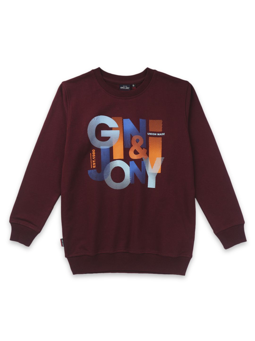 

Gini and Jony Boys Typography Printed Round Neck Cotton Pullover Sweatshirt, Maroon