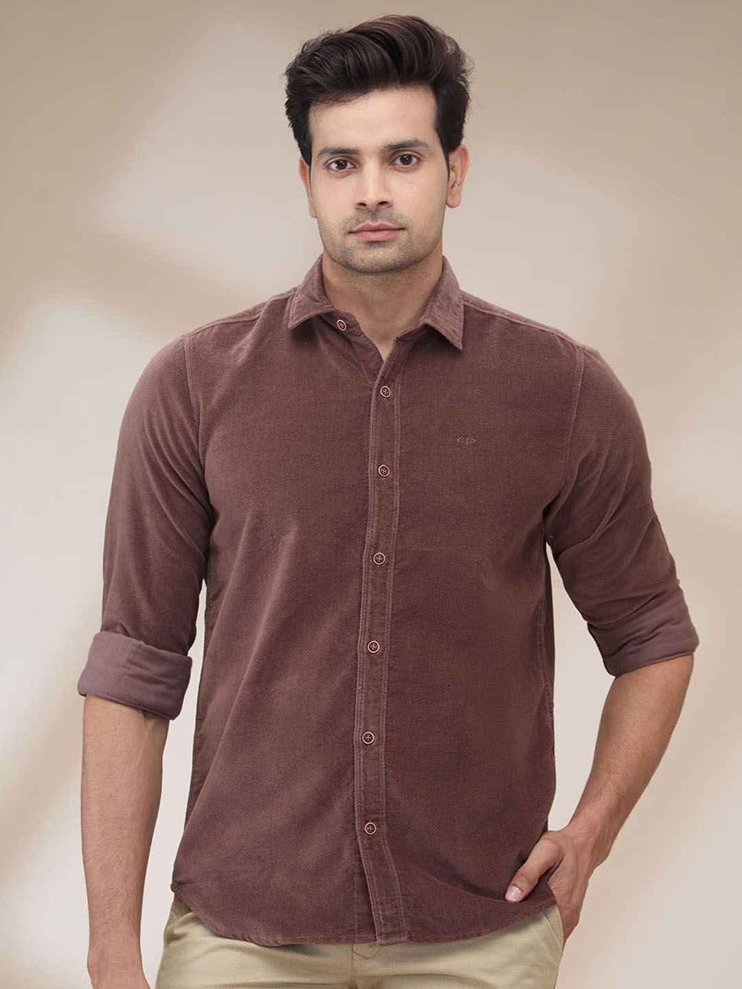 

ColorPlus Men Spread Collar Solid Cotton Casual Shirt, Brown