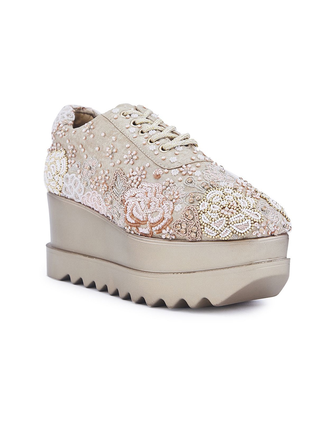 

Anaar Women Textured High-Top Sneakers, Gold