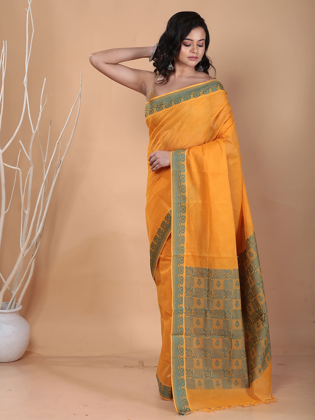 

Urbane Essence Pure Cotton Saree, Orange