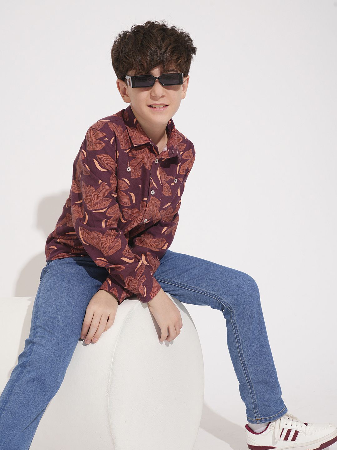 

Jack & Jones Junior Boys Spread Collar Floral Printed Cotton Casual Shirt, Maroon