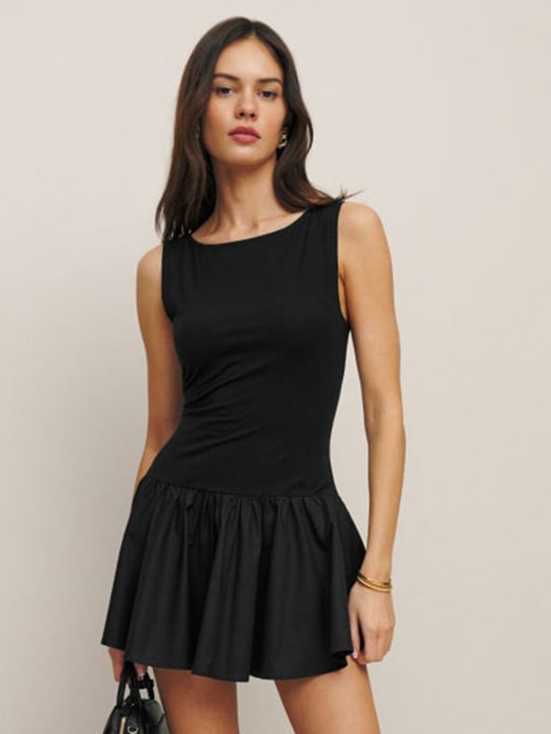 

MIAKEE Drop-Waist Mini Dress, Black