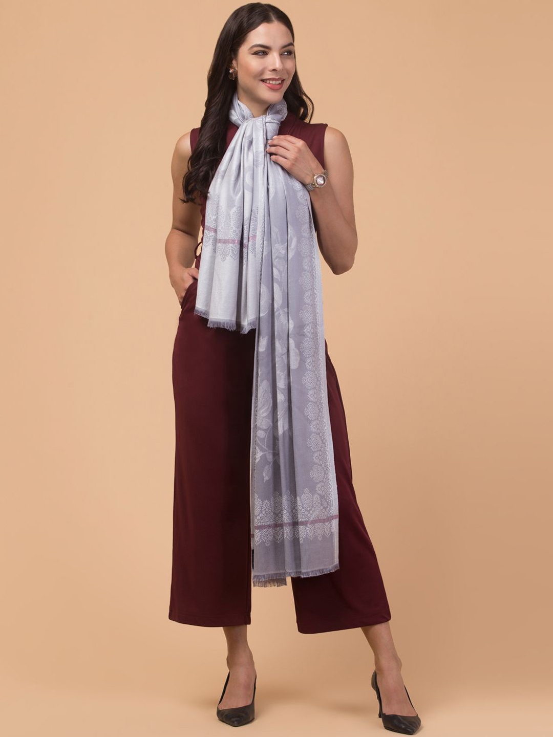 

Tweedle Floral Woven Design Soft and Smooth Acrylic Reversible Shawl, Blue