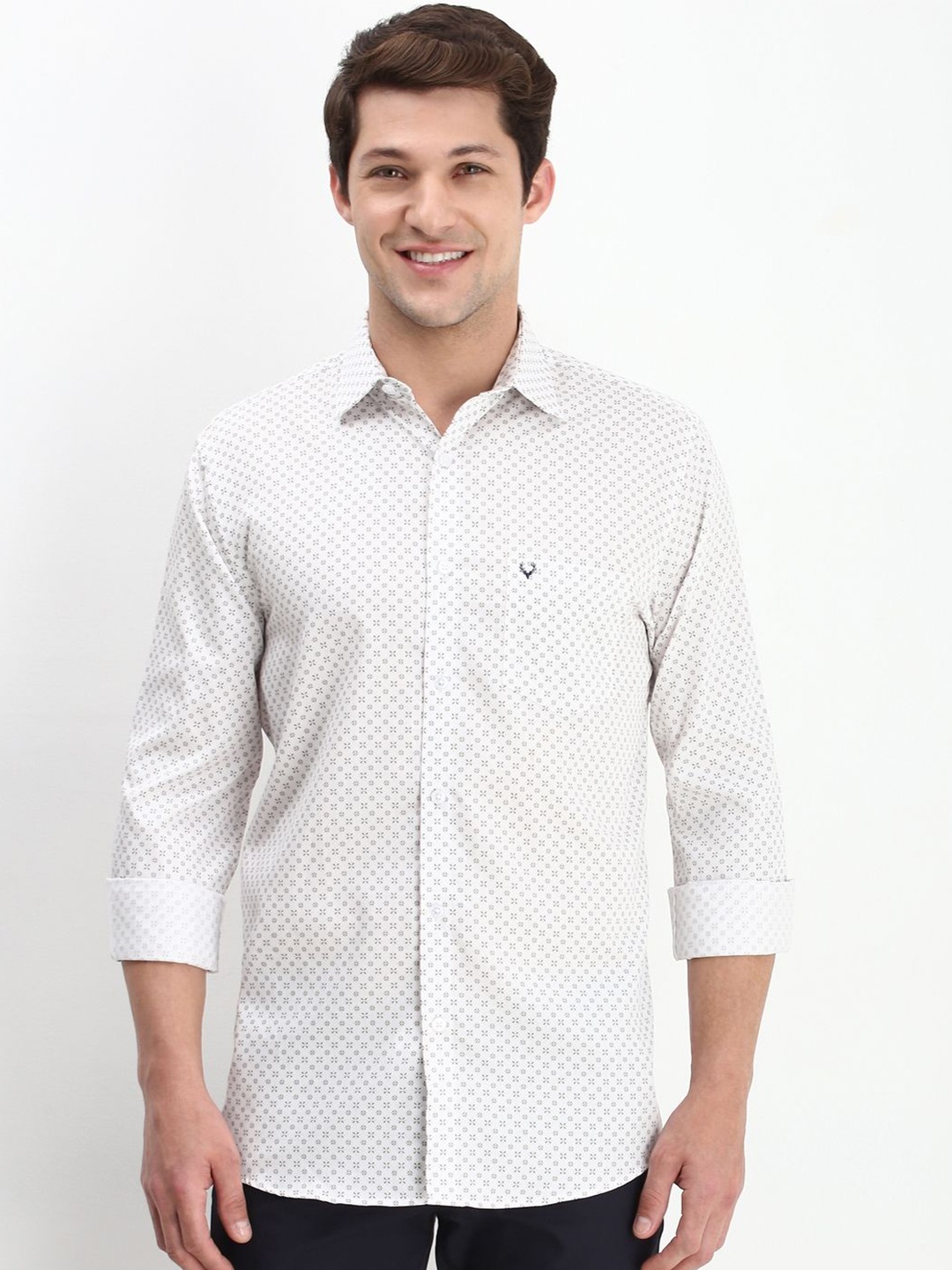 

Allen Solly Men Spread Collar Micro Ditsy Printed Cotton Slim Fit Casual Shirt, White