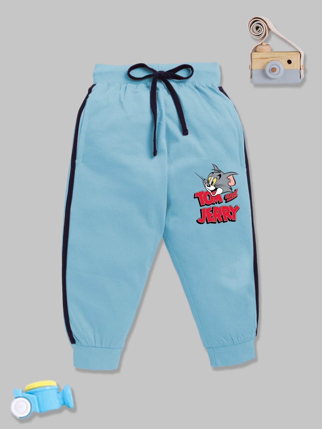 

YK X Minute Mirth Boys Tom & Jerry Printed Pure Cotton Joggers, Blue