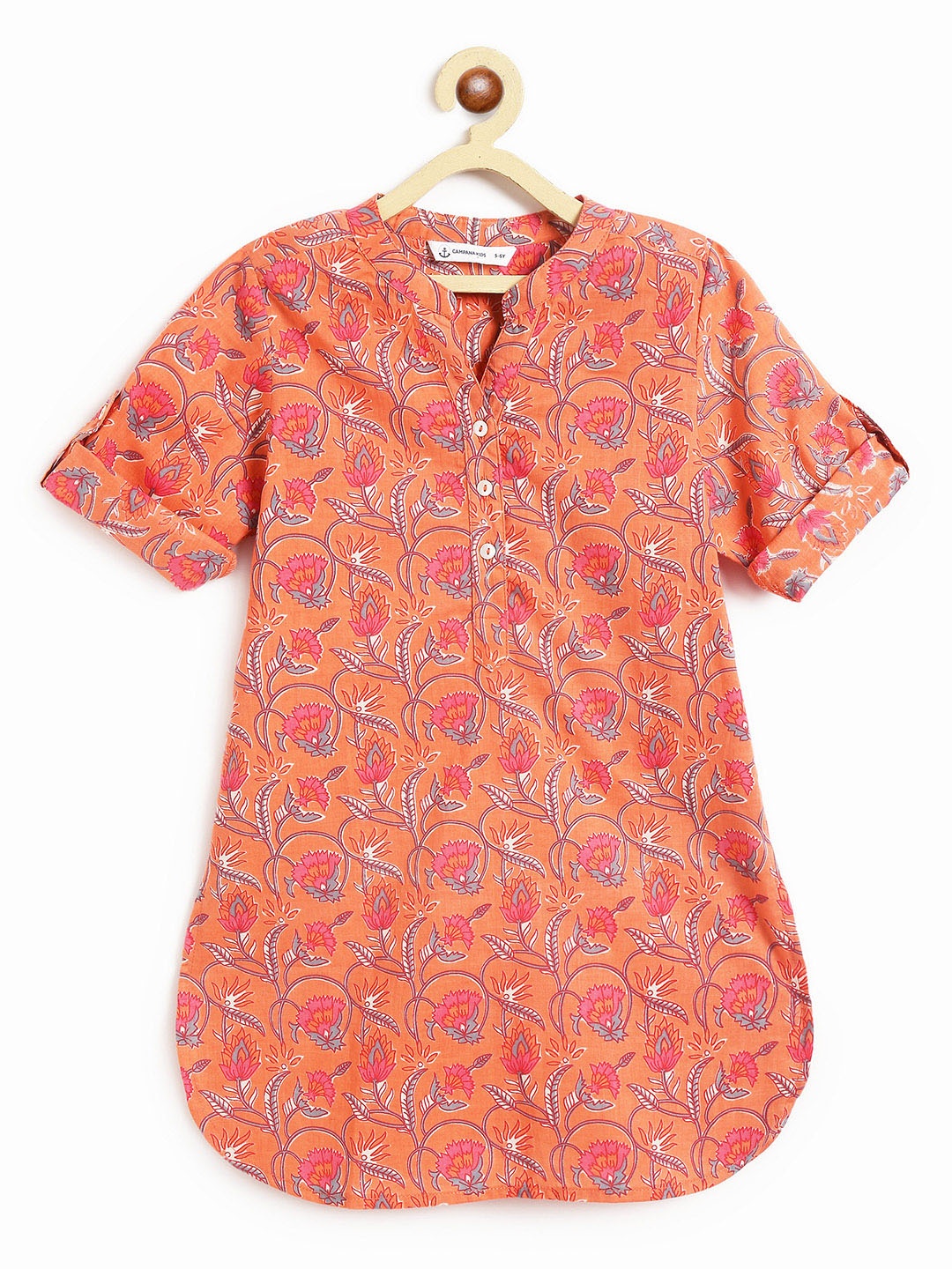 

Campana Girls Floral Printed Regular Cotton Straight Kurta, Orange