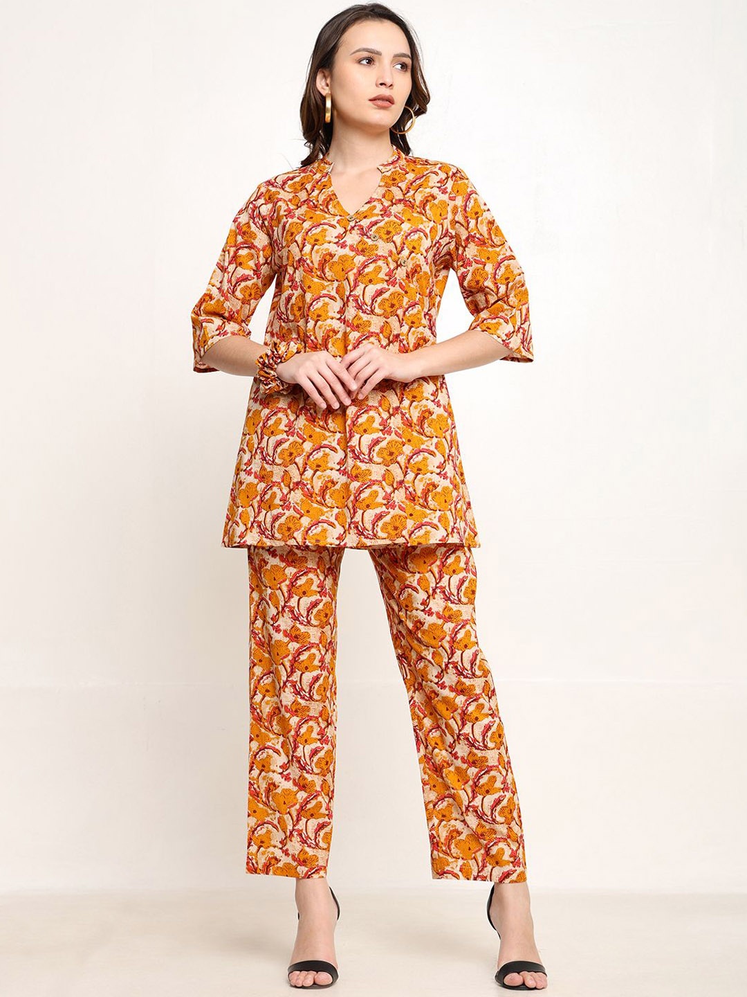 

CORDSET Printed Tunic With Trousers Co-Ords, Mustard