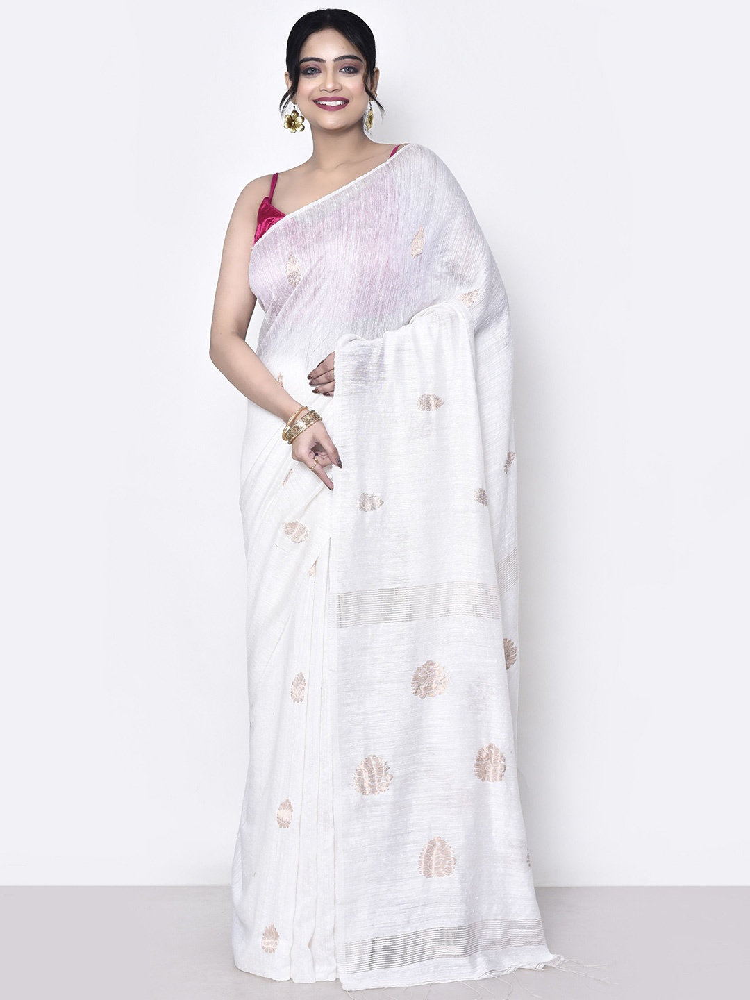 

SPRISH Ethnic Motifs Zari Pure Silk Jamdani Saree, White