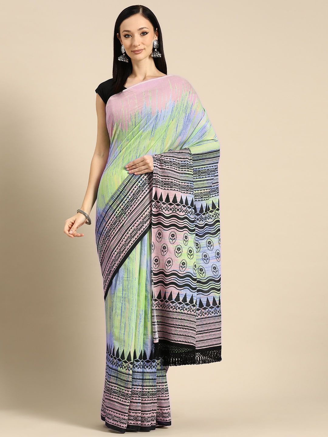 

BUTA BUTI Printed Pure Cotton Saree, Green