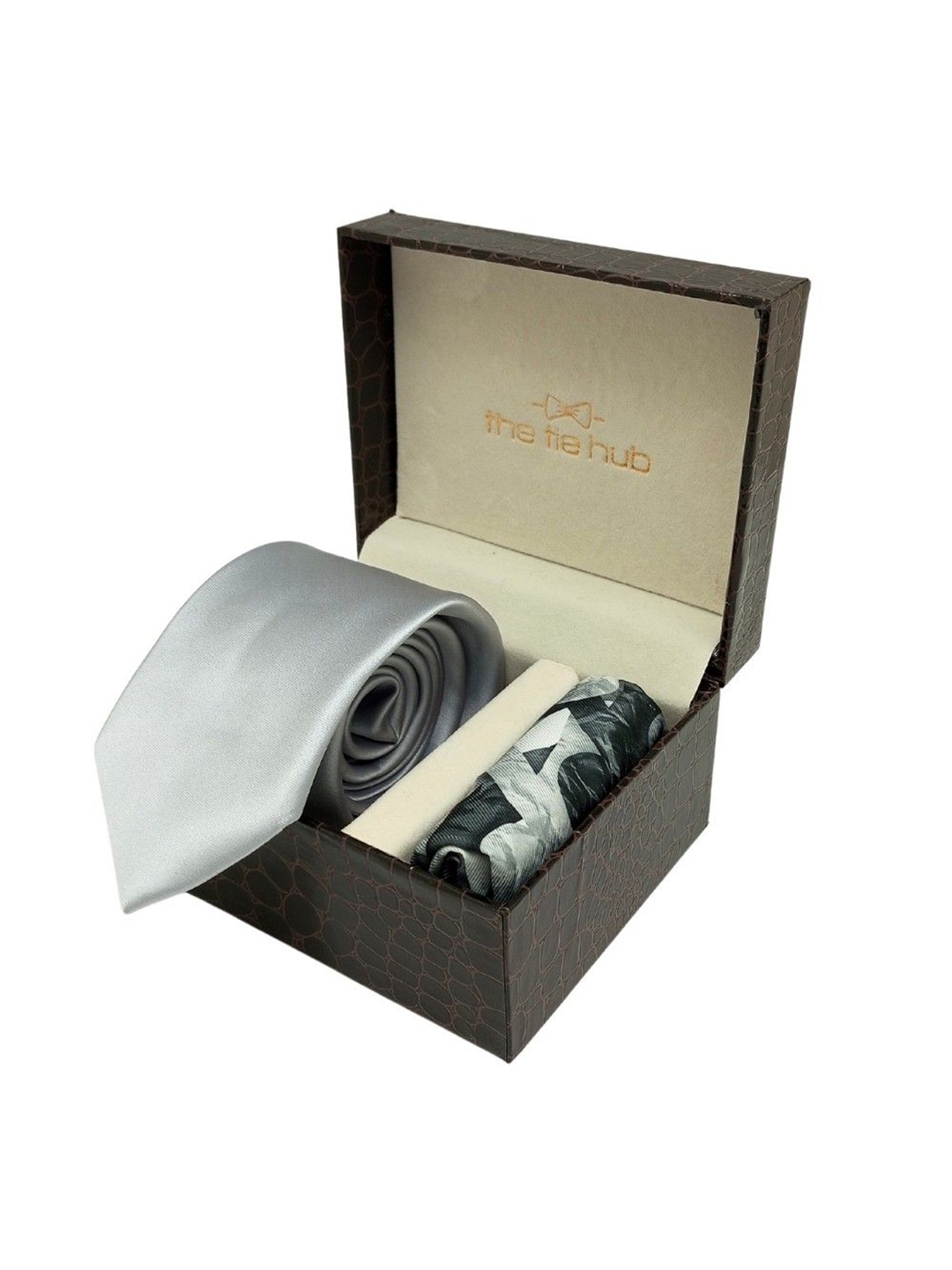 

The Tie Hub Men Accessory Gift Set Of Tie & Pocket Square, Grey