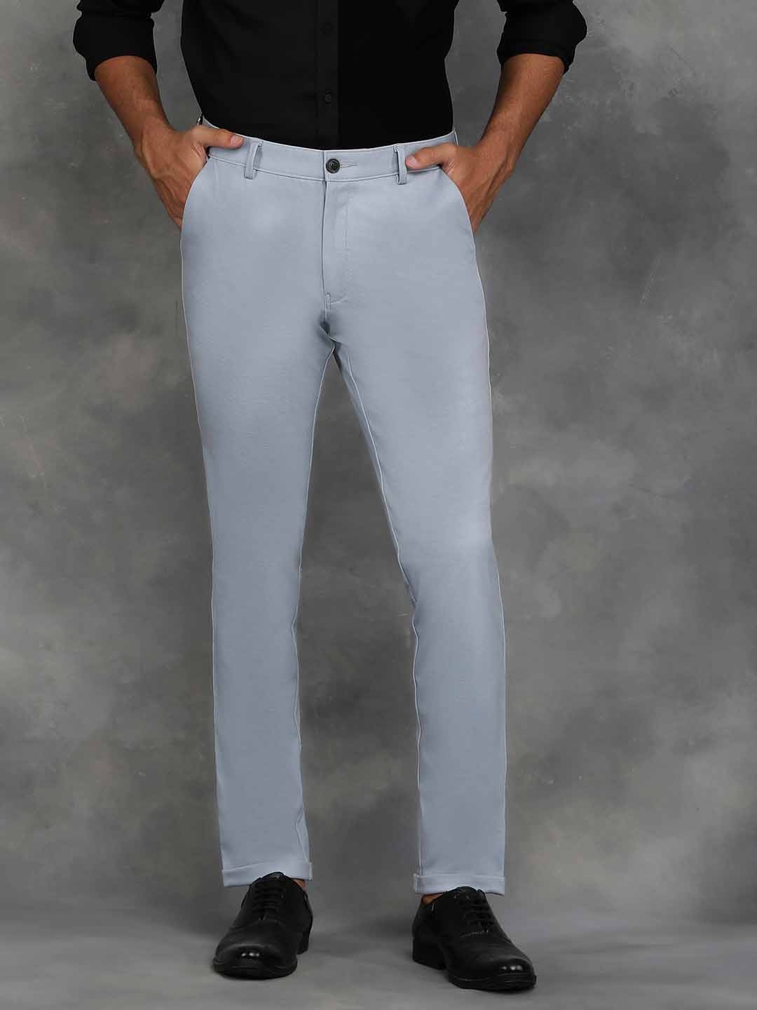 

JADE BLUE Men Slim Fit Mid-Rise Cotton Trousers, Grey