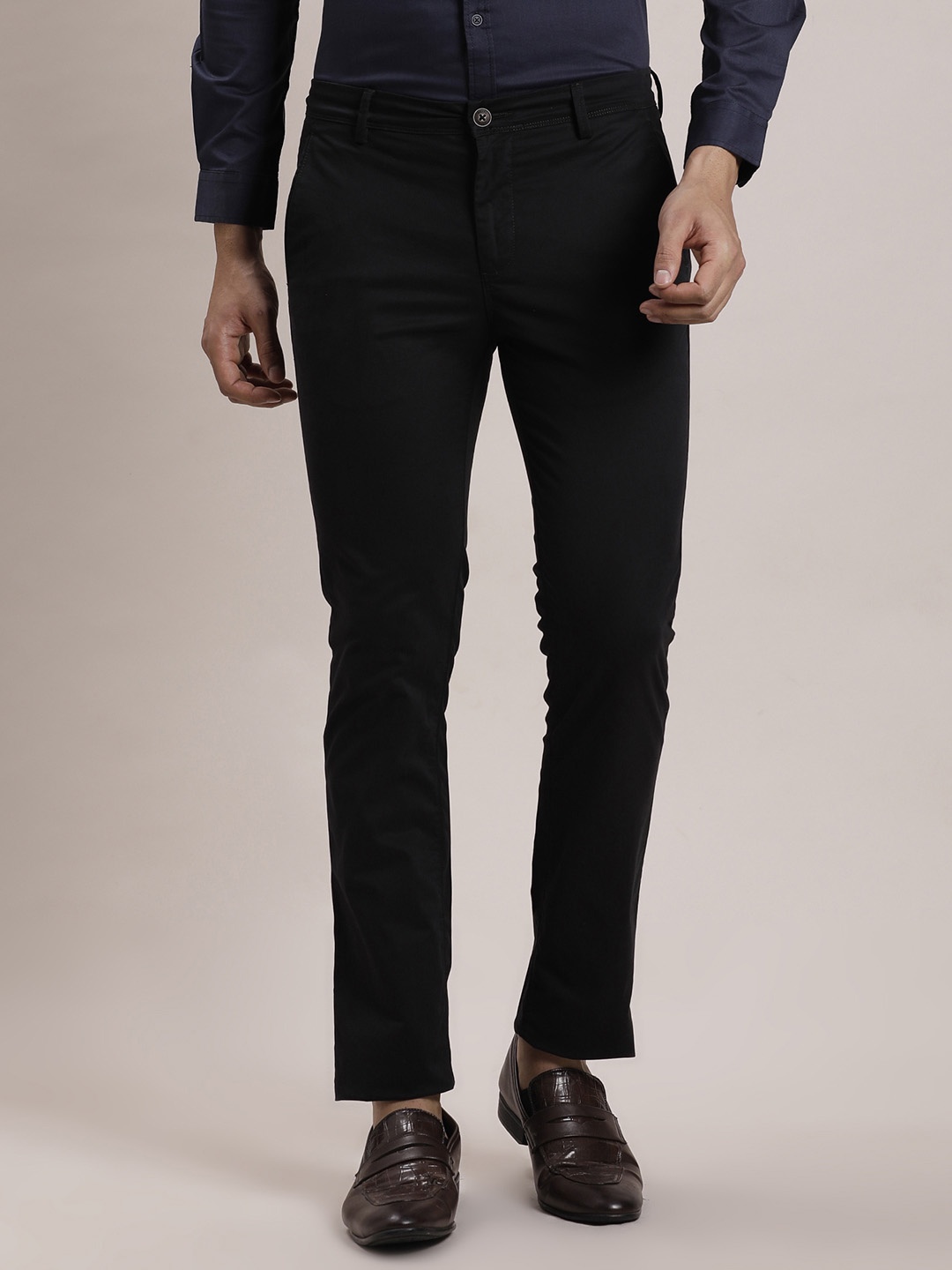

Turtle Men Relaxed Skinny Fit Chinos Trousers, Black