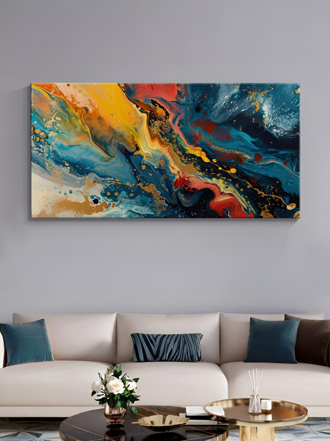 

999Store Blue & Yellow Canvas Abstract Wall Paintings
