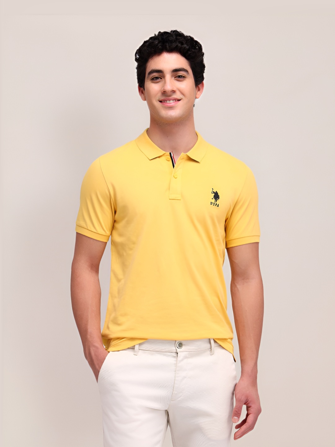 

U.S. Polo Assn. Men Polo Collar Solid Slim Fit T-shirt, Yellow