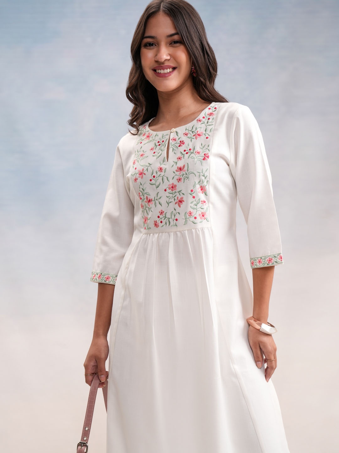 

Vishudh Floral Embroidered A-Line Kurta, Off white