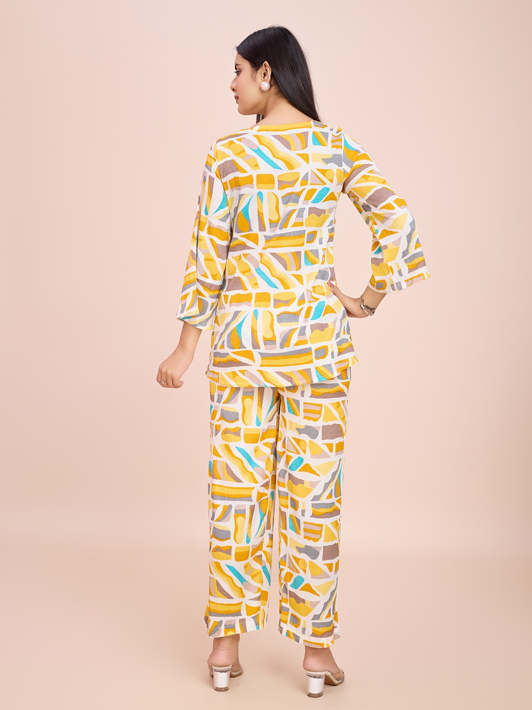 

KALINI Abstract Printed Tunic With Palazzos, Yellow