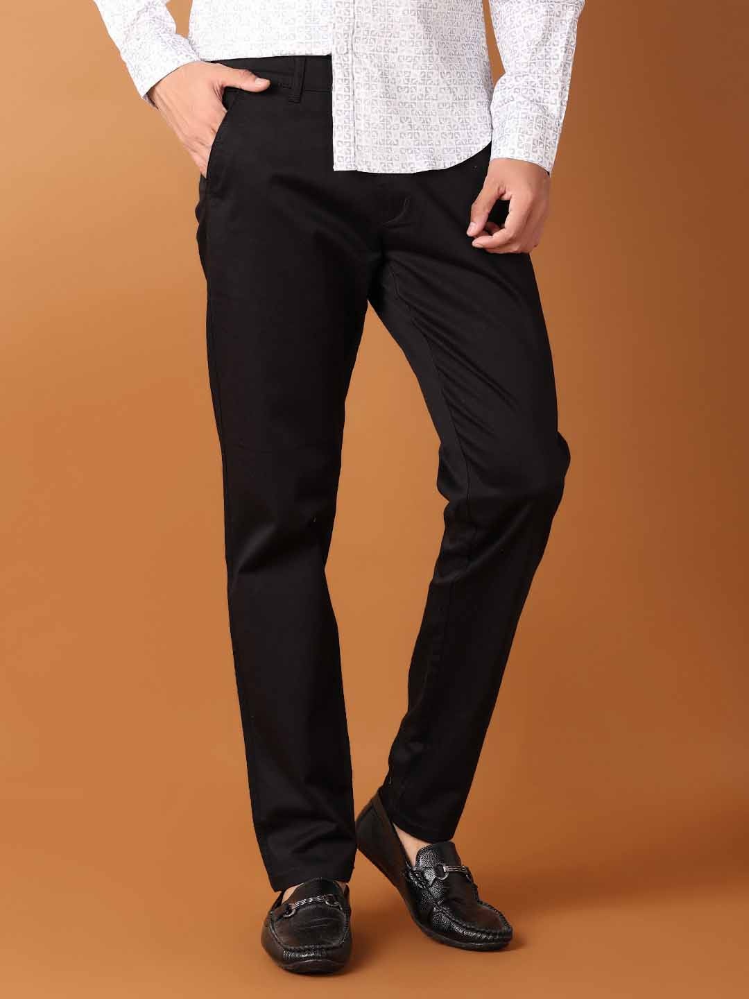 

V-Mart Men Solid Slim Fit Mid-Rise Trousers, Black
