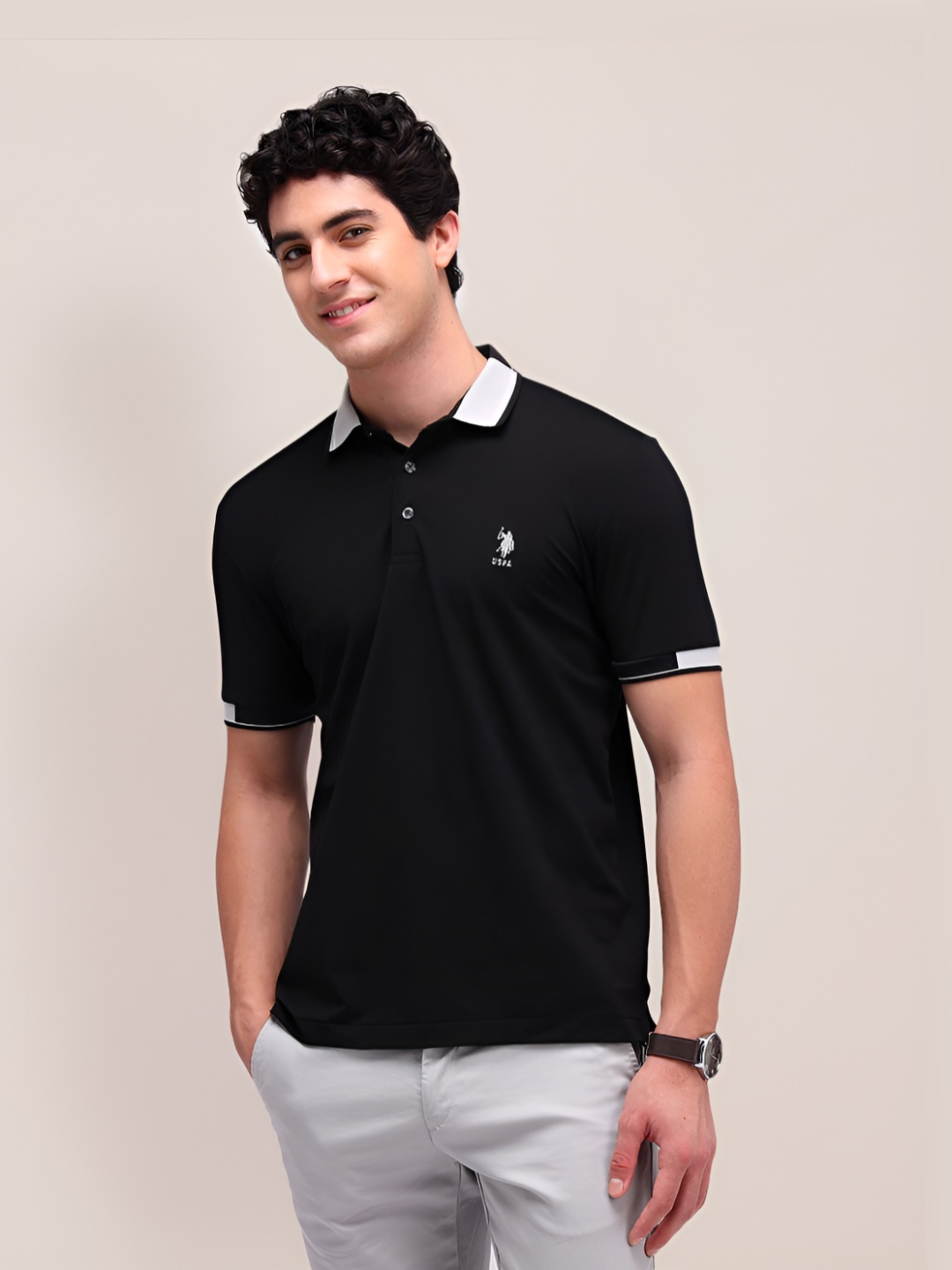 

U.S. Polo Assn. Men Solid Polo Collar Slim Fit T-shirt, Black