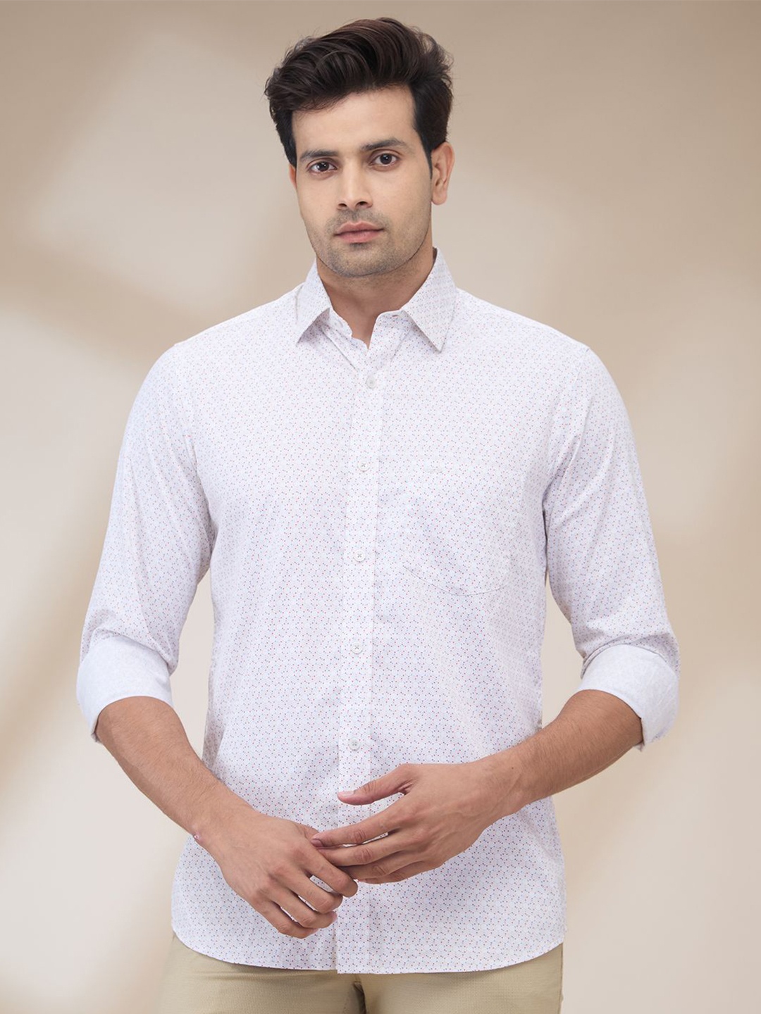 

ColorPlus Men Spread Collar Micro Ditsy Printed Cotton Casual Shirt, White
