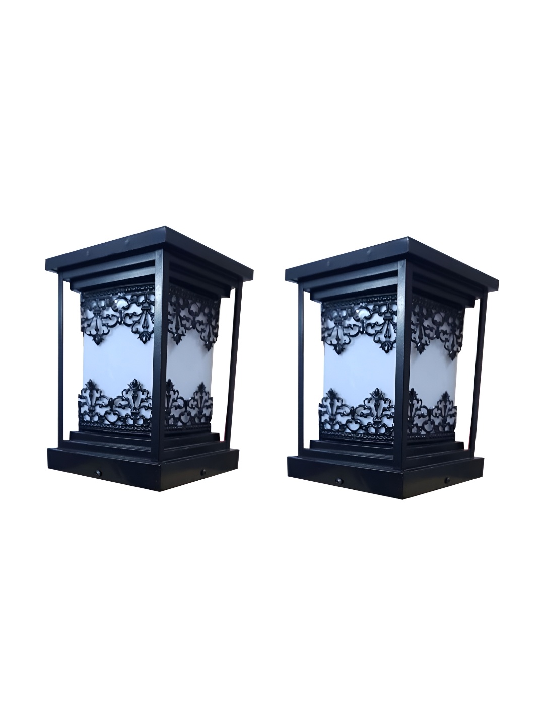 

DENICRAAS Black & White 2 Pieces Textured Qube Shaped Outdoor Lamps