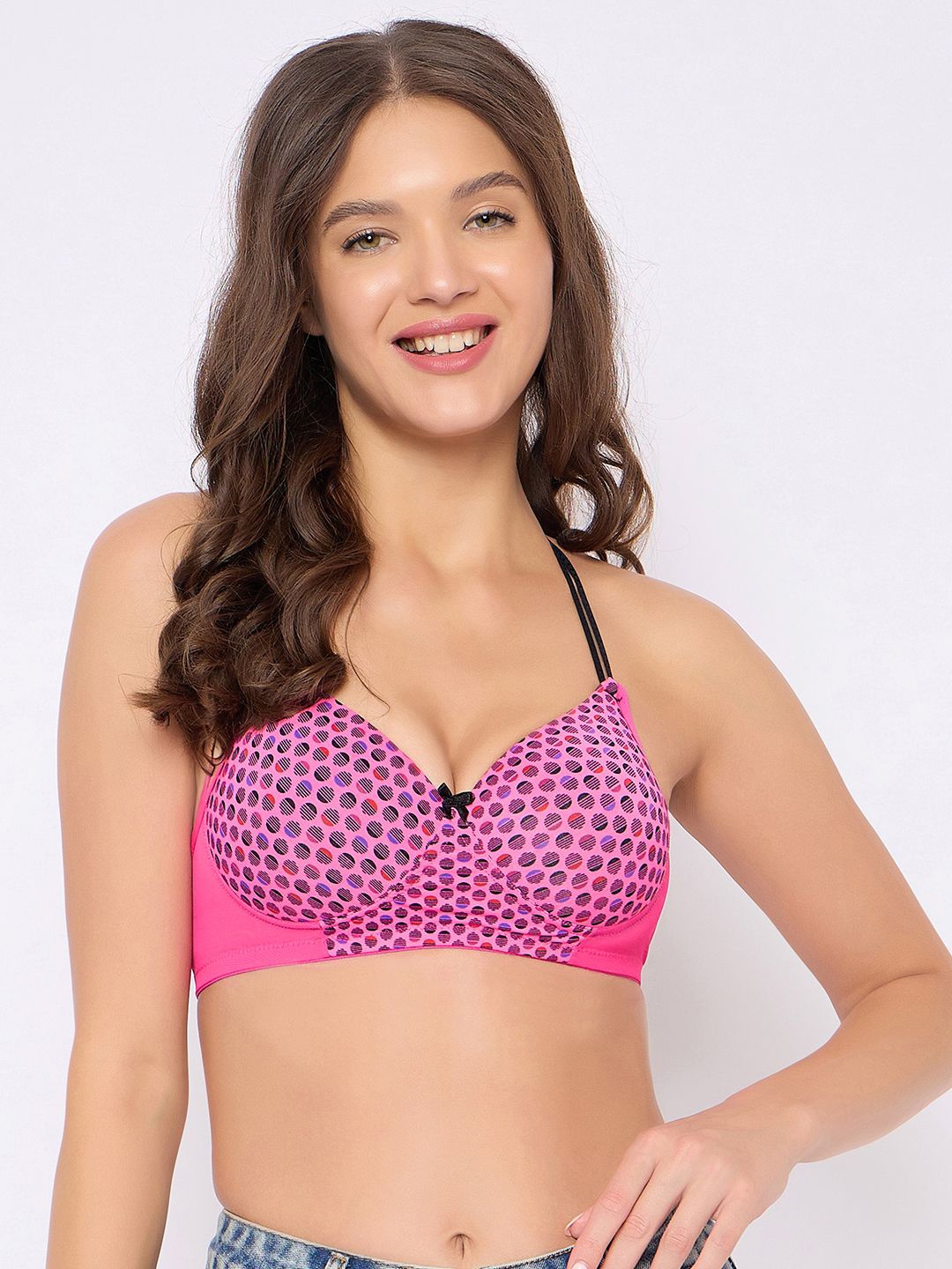 

Clovia Women Polka Dot Full Coverage Solid Non-Padded Full Cup Wire Free T-shirt Bra, Pink