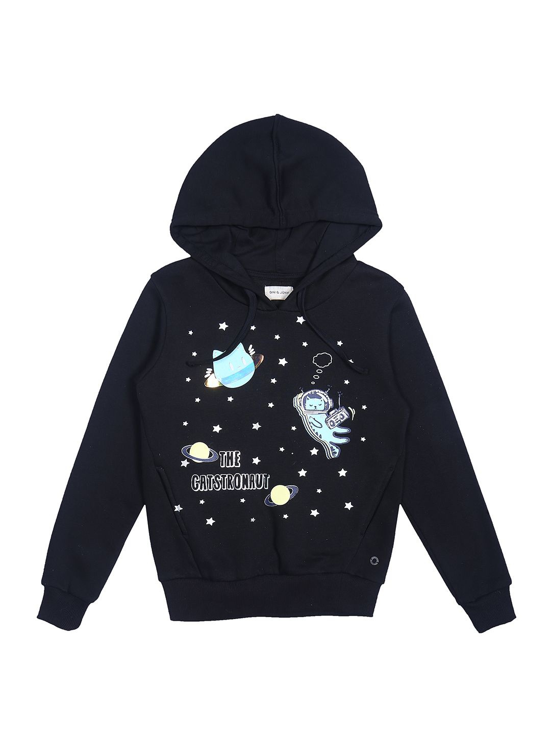 

Gini and Jony Girls Graphic Printed Hooded Cotton Pullover Sweatshirt, Black