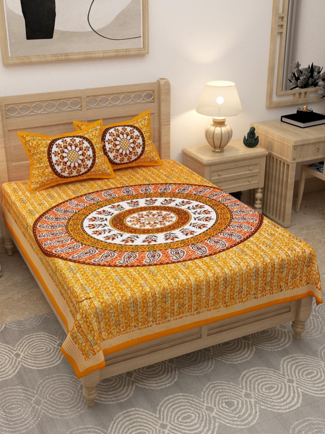 

Lali Prints Brown & White Ethnic Motifs Cotton 180 TC Single Bedsheet with 2 Pillow Covers