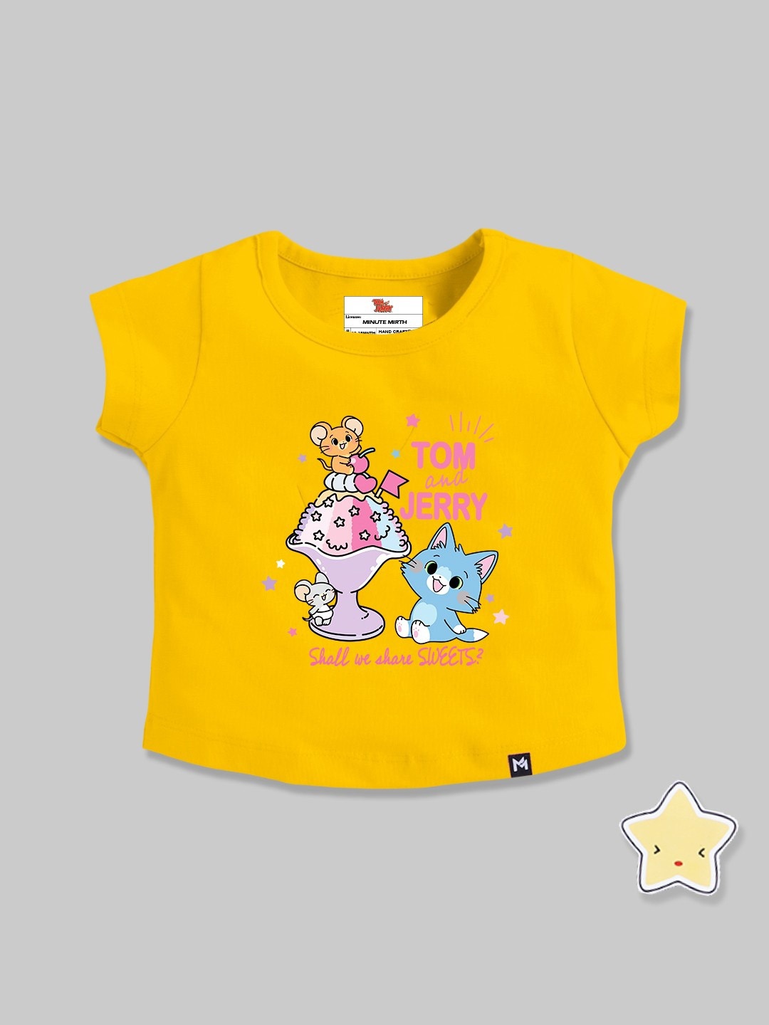 

YK X Minute Mirth Infant Girls Tom & Jerry Printed T-shirt, Yellow